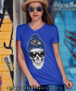 Skull Hat Baltimore Ravens V Neck TShirt
