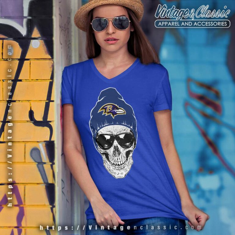 Skull Hat Baltimore Ravens V Neck TShirt Skull Hat Baltimore Ravens V Neck TShirt