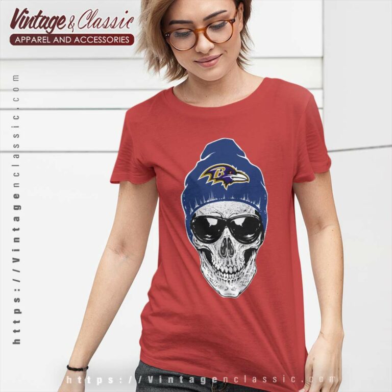 Skull Hat Baltimore Ravens Women TShirt Skull Hat Baltimore Ravens Women TShirt