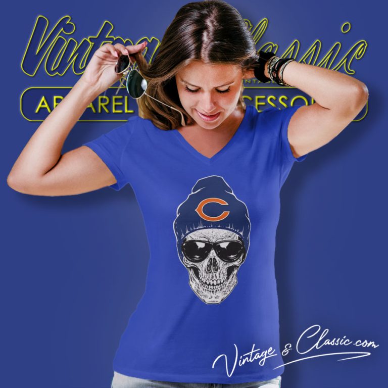 Skull Hat Chicago Bears V Neck TShirt Skull Hat Chicago Bears V Neck TShirt