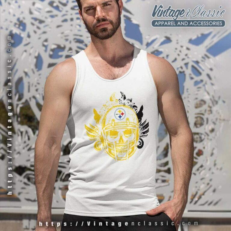 Skull Helmet Pittsburgh Steelers Tank Top Racerback Skull Helmet Pittsburgh Steelers Tank Top Racerback