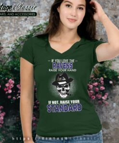 Skull If You Love The Baltimore Ravens Raise Your Hand V Neck TShirt