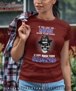 Skull If You Love The Baltimore Ravens Raise Your Hand Women TShirt