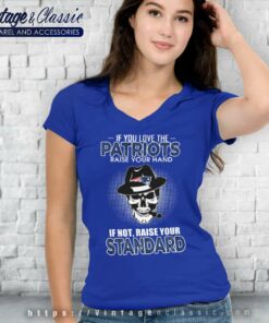 Skull If You Love The New England Patriots Raise Your Hand V Neck TShirt