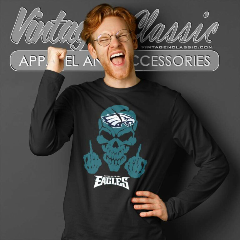 Skull Philadelphia Eagles Long Sleeve Tee Skull Philadelphia Eagles Long Sleeve Tee