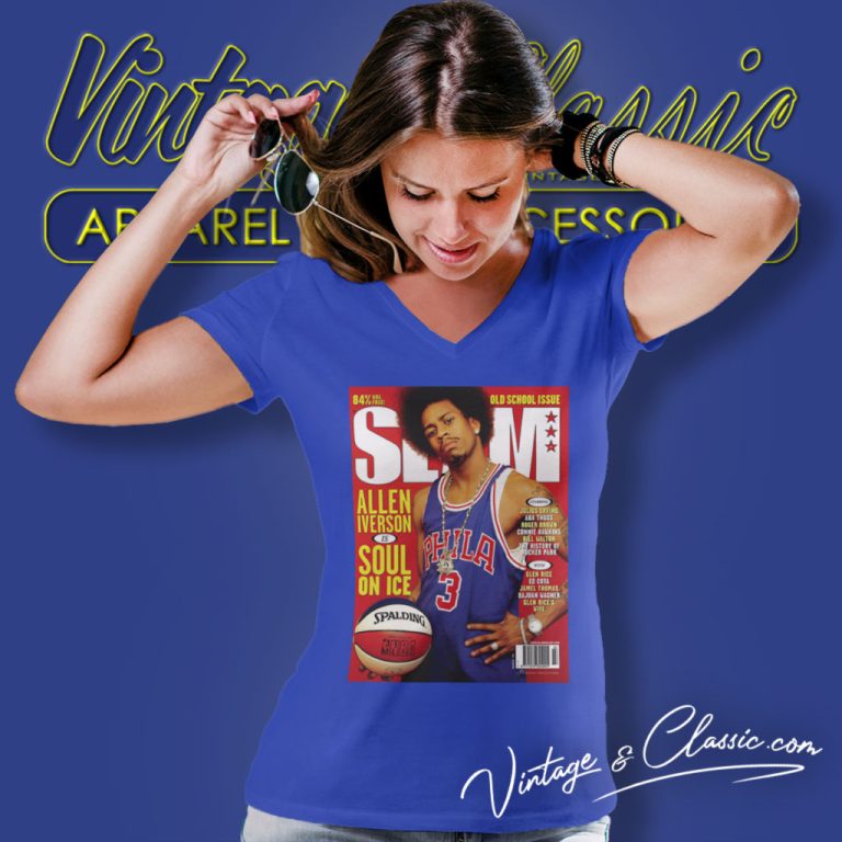 Slam Cover Shirt Philadelphia 76ers Allen Iverson V Neck TShirt Slam Cover Shirt Philadelphia 76ers Allen Iverson V Neck TShirt