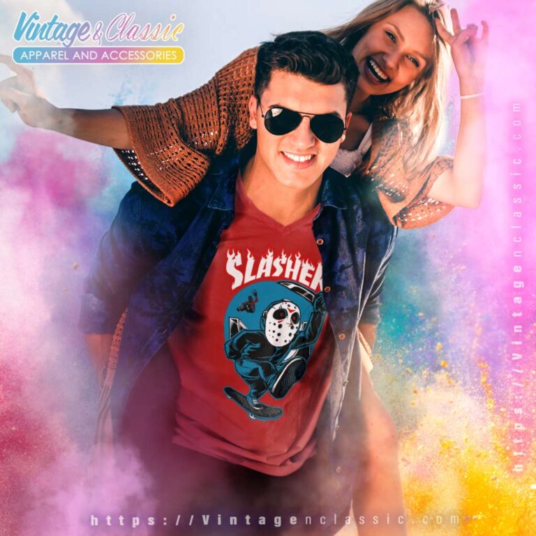 Slasher Jason Voorhees Thrasher V Neck TShirt Slasher Jason Voorhees Thrasher V Neck TShirt