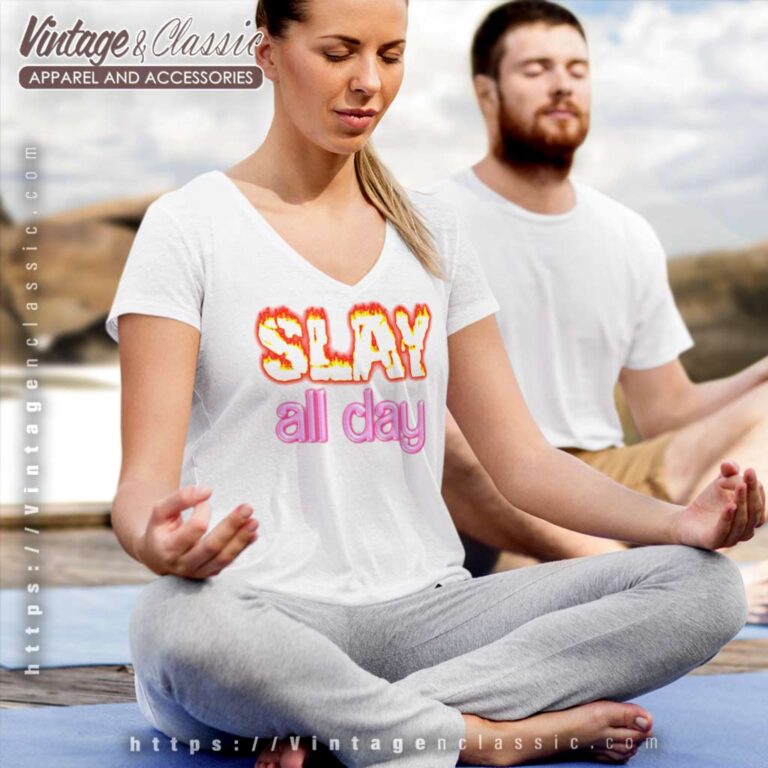 Slay All Day Barbie X Oppenheimer V Neck TShirt Slay All Day Barbie X Oppenheimer V Neck TShirt