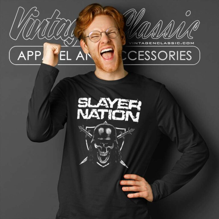 Slayer Nation Skull Shield Long Sleeve Tee Slayer Nation Skull Shield Long Sleeve Tee