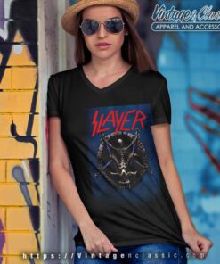Slayer Skeleton Pentagram V Neck TShirt