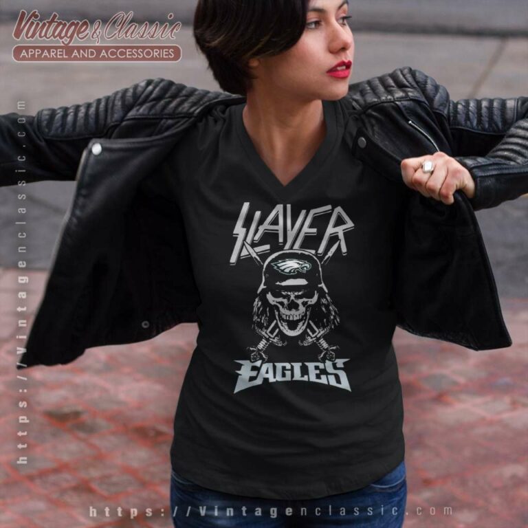 Slayer Skull Philadelphia Eagles V Neck TShirt Slayer Skull Philadelphia Eagles V Neck TShirt