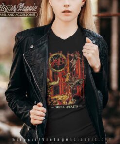 Slayer T srhit Hell Awaits Anniversary Cover V neck Women