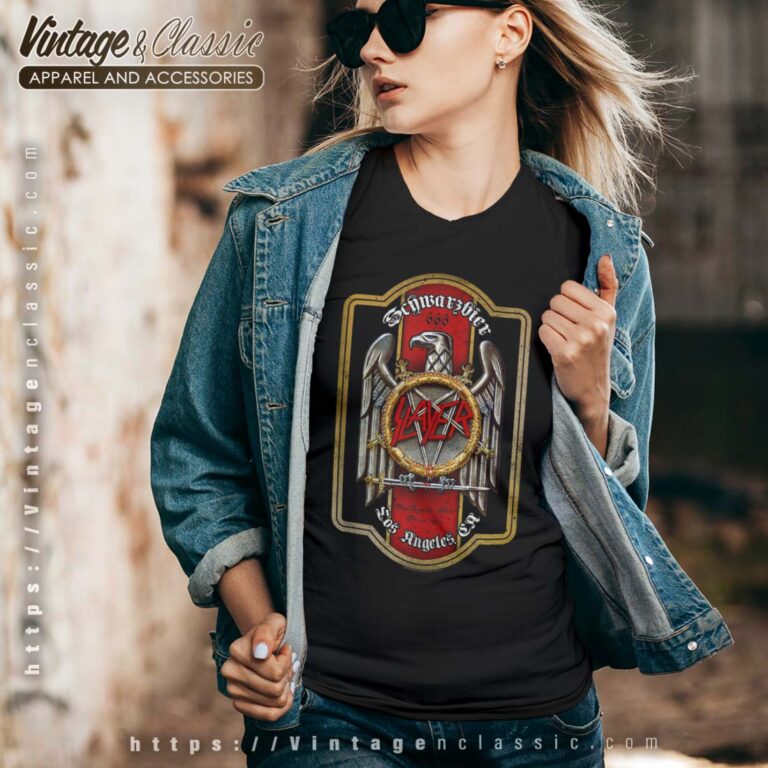 Slayer Tshirt Beer Label V neck Wommen 1 Slayer Tshirt Beer Label V neck Wommen 1