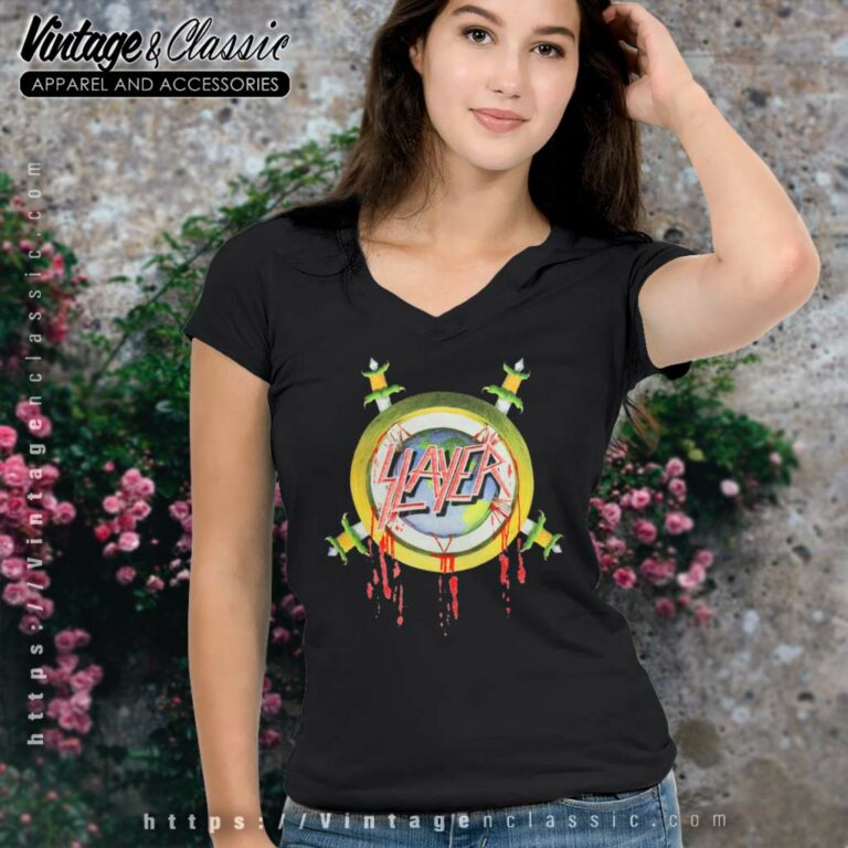 Slayer World Sacrifice Tour V Neck TShirt Slayer World Sacrifice Tour V Neck TShirt