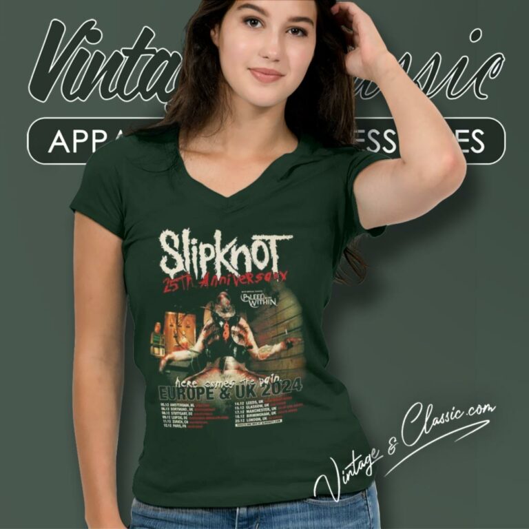 Slipknot Shirt 25th Anniversary Acre Comes The Pain Europe And Uk 2024 V Neck TShirt Slipknot Shirt 25th Anniversary Acre Comes The Pain Europe And Uk 2024 V Neck TShirt