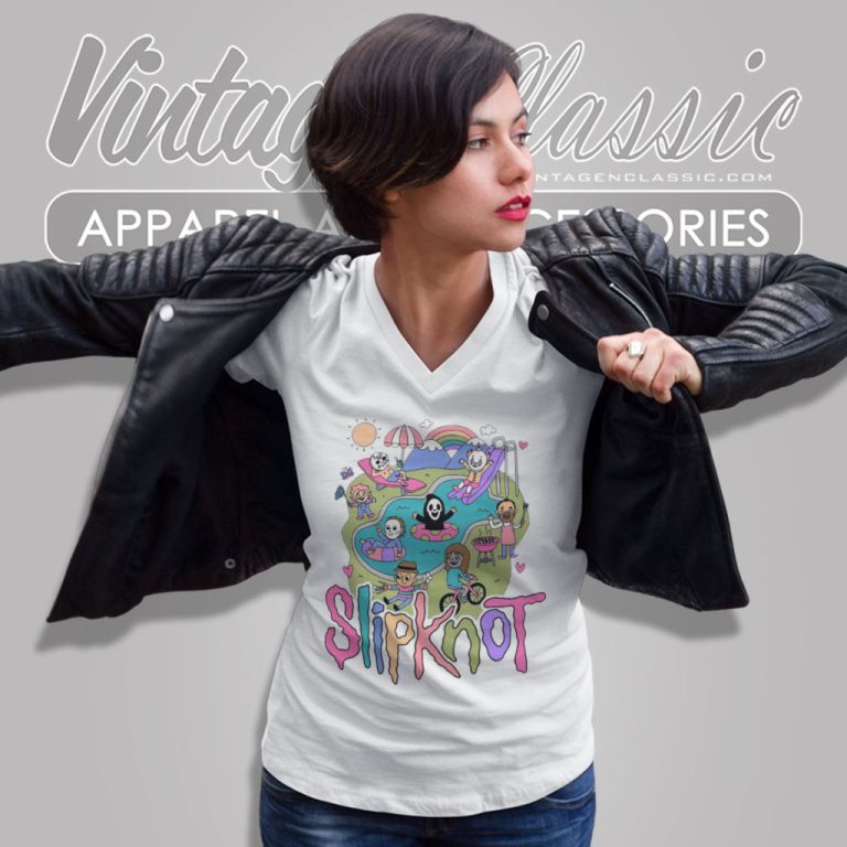 Slipknot Tour Cartoon Rainbow V Neck TShirt 1 Slipknot Tour Cartoon Rainbow V Neck TShirt 1