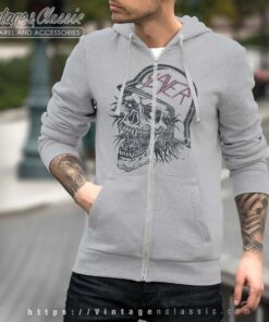 Slyer Tshirt Distressed Bloody Skull Full Zip Hoodie Men