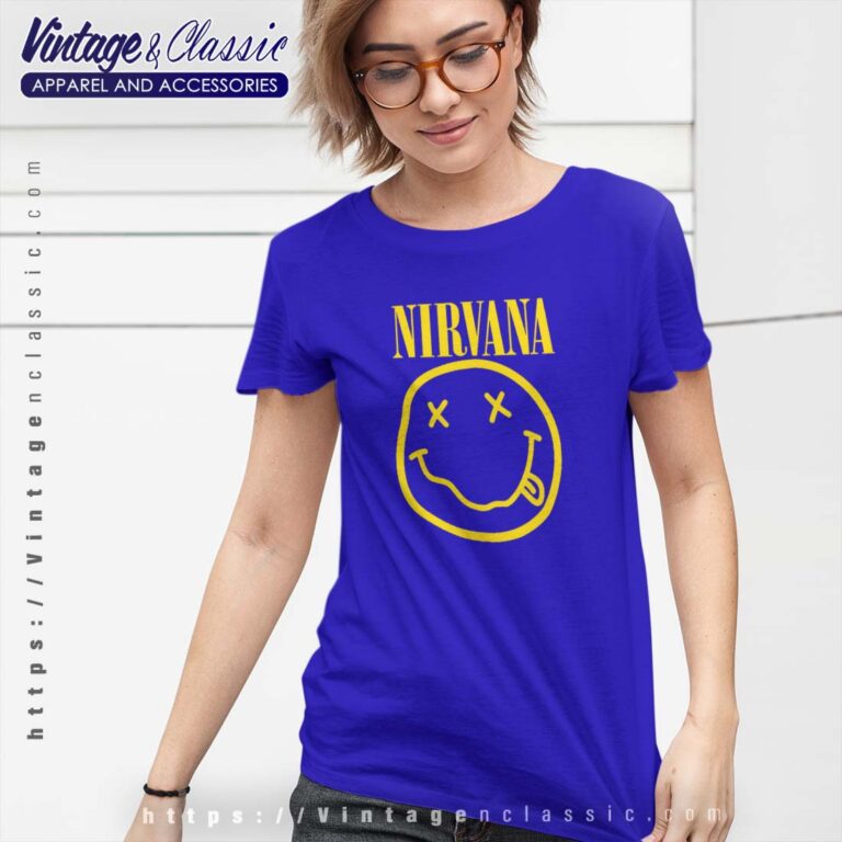 Smiley Band Logo Nirvana Tshirt Women Smiley Band Logo Nirvana Tshirt Women