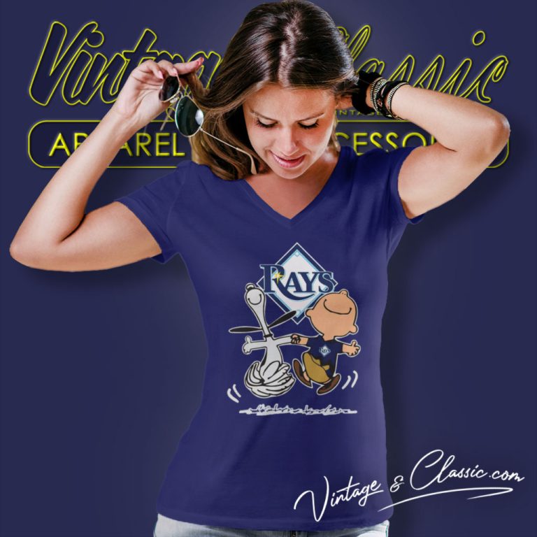 Snoopy And Charlie Brown Happy Tampa Bay Rays V Neck TShirt Snoopy And Charlie Brown Happy Tampa Bay Rays V Neck TShirt