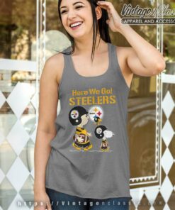 Snoopy And Charlie Brown Here We Go Steelers Tank Top Racerback
