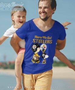 Snoopy And Charlie Brown Here We Go Steelers V Neck TShirt