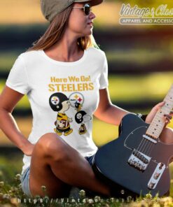 Snoopy And Charlie Brown Here We Go Steelers Women TShirt