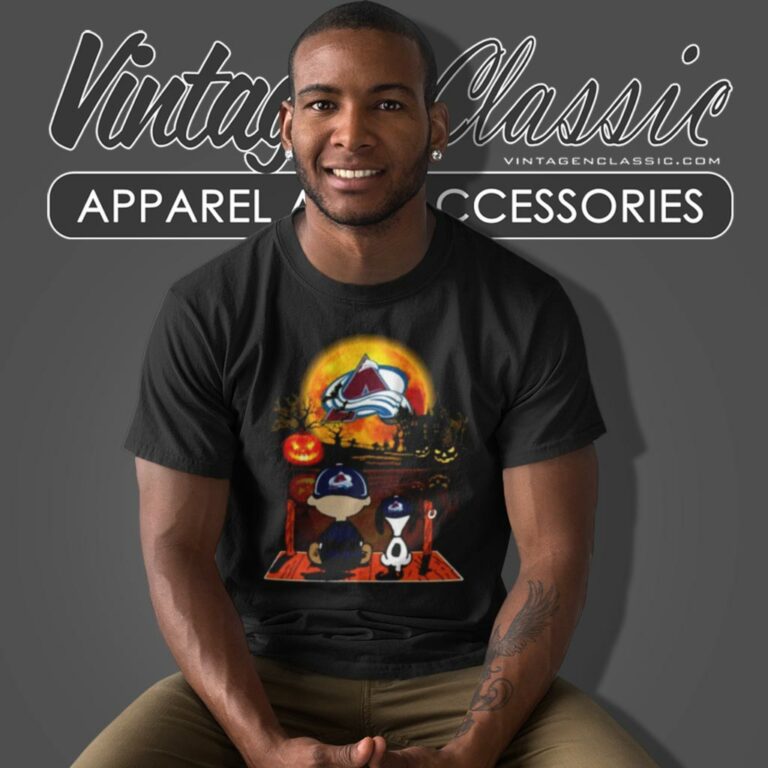 Snoopy And Charlie Brown Pumpkin Colorado Avalanche Halloween Moon T Shirt Snoopy And Charlie Brown Pumpkin Colorado Avalanche Halloween Moon T Shirt