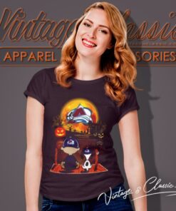Snoopy And Charlie Brown Pumpkin Colorado Avalanche Halloween Moon Women T Shirt