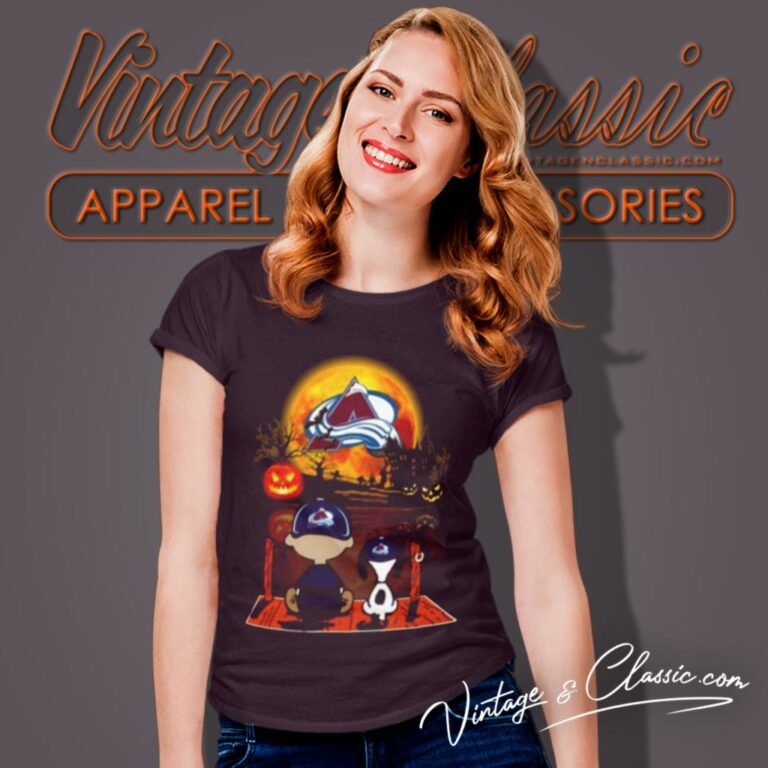 Snoopy And Charlie Brown Pumpkin Colorado Avalanche Halloween Moon Women T Shirt Snoopy And Charlie Brown Pumpkin Colorado Avalanche Halloween Moon Women T Shirt