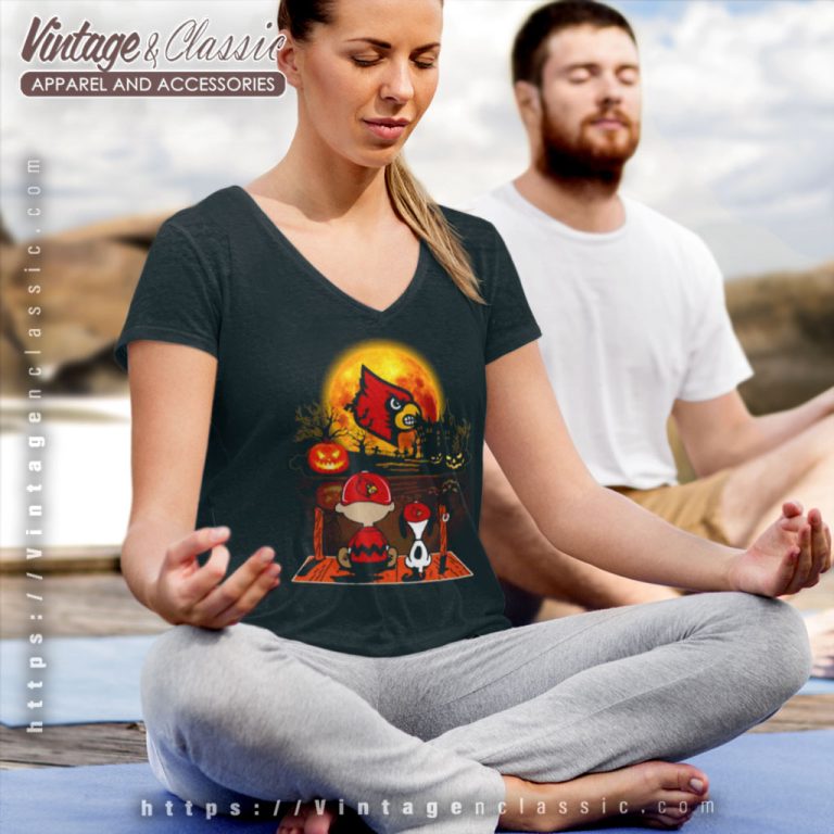 Snoopy And Charlie Brown Pumpkin Louisville Cardinals Halloween Moon V Neck TShirt Snoopy And Charlie Brown Pumpkin Louisville Cardinals Halloween Moon V Neck TShirt
