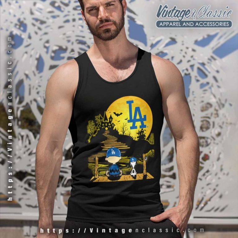 Snoopy And Charlie Brown Sit Under Moon Los Angeles Dodgers Halloween Tank Top Racerback Snoopy And Charlie Brown Sit Under Moon Los Angeles Dodgers Halloween Tank Top Racerback