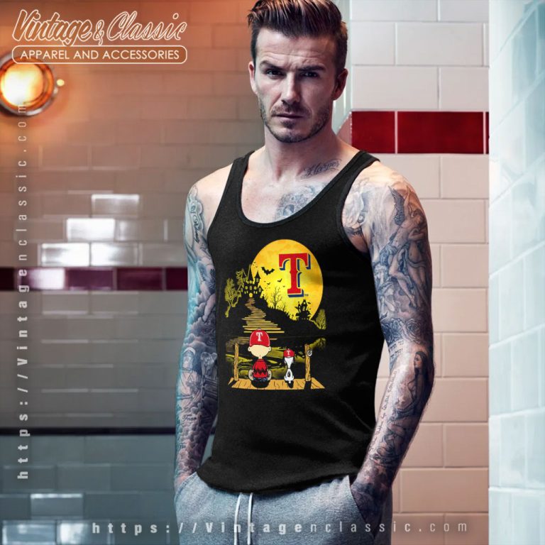 Snoopy And Charlie Brown Sit Under Moon Texas Rangers Halloween Tank Top Racerback Snoopy And Charlie Brown Sit Under Moon Texas Rangers Halloween Tank Top Racerback
