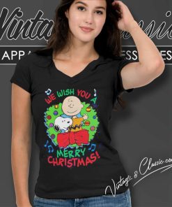 Snoopy And Charlie Brown We Wish You A Merry Christmas Shirt 5 Snoopy And Charlie Brown We Wish You A Merry Christmas V Neck TShirt 1