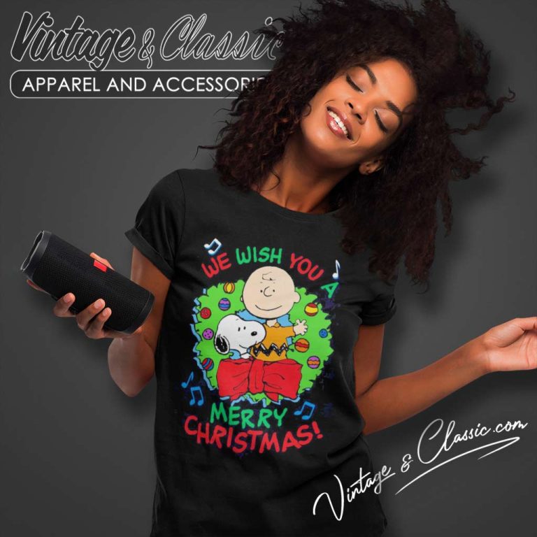 Snoopy And Charlie Brown We Wish You A Merry Christmas Women TShirt 1 Snoopy And Charlie Brown We Wish You A Merry Christmas Women TShirt 1