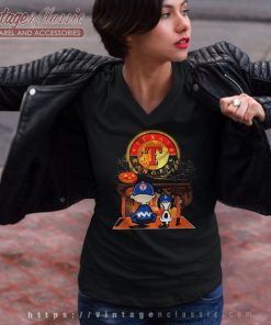 Snoopy And Charlie Browns Watching Texas Rangers Halloween V Neck TShirt