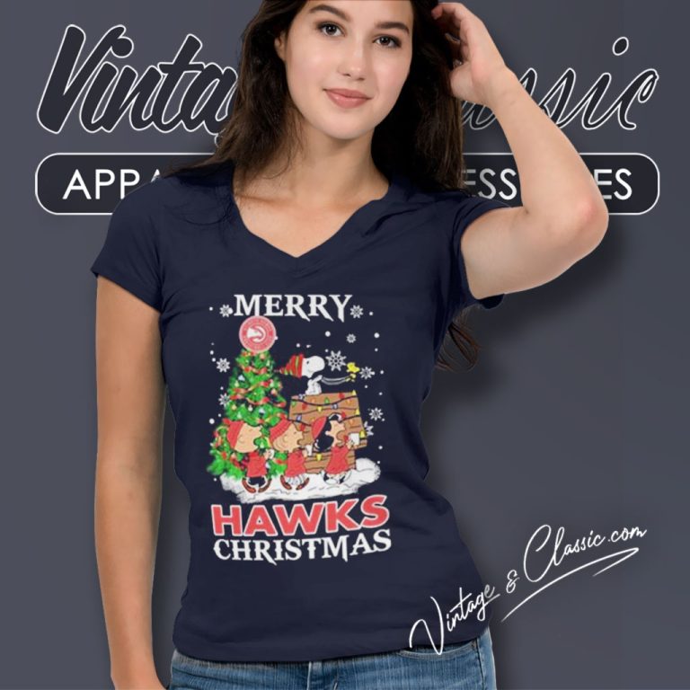Snoopy And Friends Atlanta Hawks Merry Christmas V Neck TShirt Snoopy And Friends Atlanta Hawks Merry Christmas V Neck TShirt