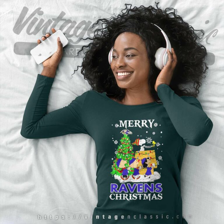 Snoopy And Friends Baltimore Ravens Merry Christmas Long Sleeve Tee Snoopy And Friends Baltimore Ravens Merry Christmas Long Sleeve Tee