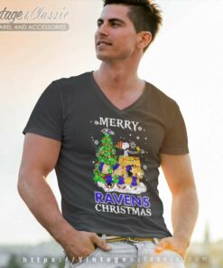 Snoopy And Friends Baltimore Ravens Merry Christmas V Neck TShirt