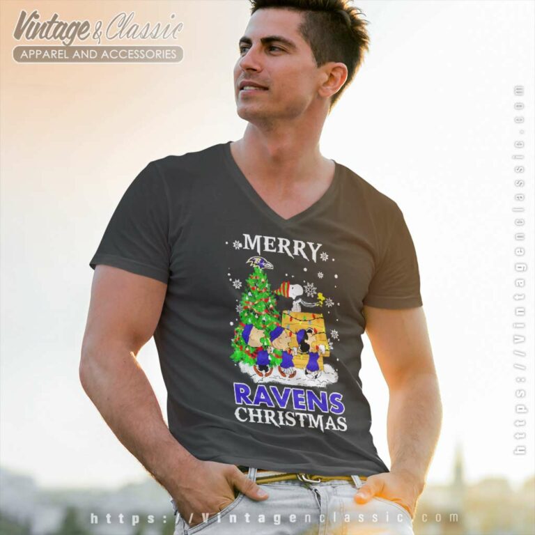 Snoopy And Friends Baltimore Ravens Merry Christmas V Neck TShirt Snoopy And Friends Baltimore Ravens Merry Christmas V Neck TShirt