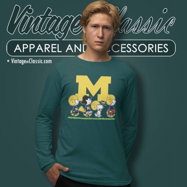 Snoopy And Friends Cheer For The Michigan Wolverines Long Sleeve Tee Snoopy And Friends Cheer For The Michigan Wolverines Long Sleeve Tee