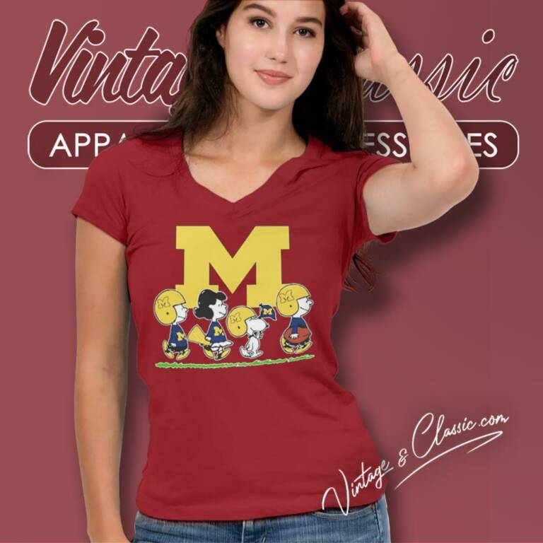 Snoopy And Friends Cheer For The Michigan Wolverines V Neck TShirt Snoopy And Friends Cheer For The Michigan Wolverines V Neck TShirt