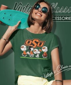 Snoopy And Friends Cheer For The Oklahoma State Cowboys Ncaa Women T Shirt