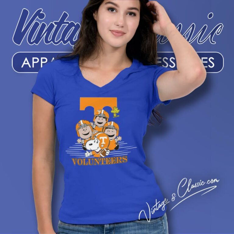 Snoopy And Friends Happy Tennessee Volunteers V Neck TShirt Snoopy And Friends Happy Tennessee Volunteers V Neck TShirt