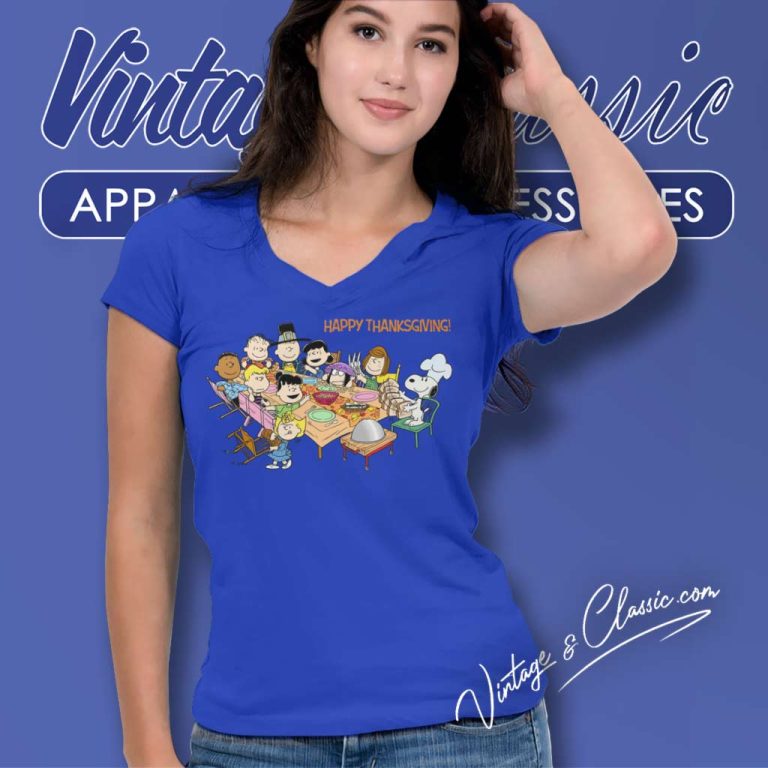 Snoopy And Friends Happy Thanksgiving V Neck TShirt Snoopy And Friends Happy Thanksgiving V Neck TShirt