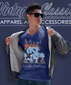 Snoopy And Friends Just A Girl Who Loves Ball And North Carolina Tar Heels V Neck TShirt