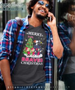 Snoopy And Friends Merry Atlanta Braves Christmas V Neck TShirt