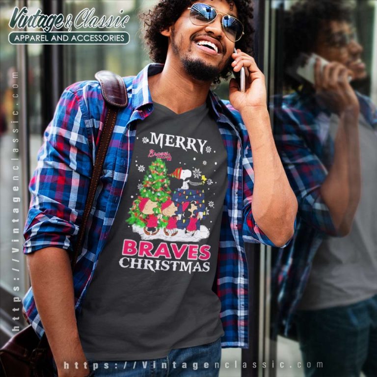 Snoopy And Friends Merry Atlanta Braves Christmas V Neck TShirt Snoopy And Friends Merry Atlanta Braves Christmas V Neck TShirt