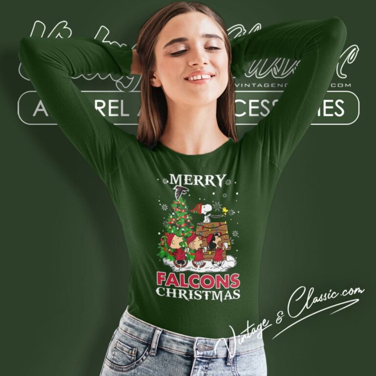 Snoopy And Friends Merry Atlanta Falcons Christmas Long Sleeve Tee Snoopy And Friends Merry Atlanta Falcons Christmas Long Sleeve Tee
