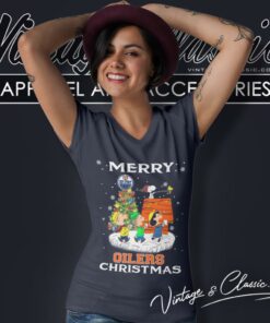 Snoopy And Friends Merry Edmonton Oilers Christmas V Neck TShirt