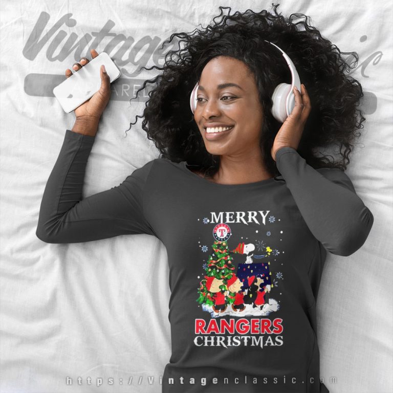 Snoopy And Friends Merry Texas Rangers Christmas Long Sleeve Tee Snoopy And Friends Merry Texas Rangers Christmas Long Sleeve Tee